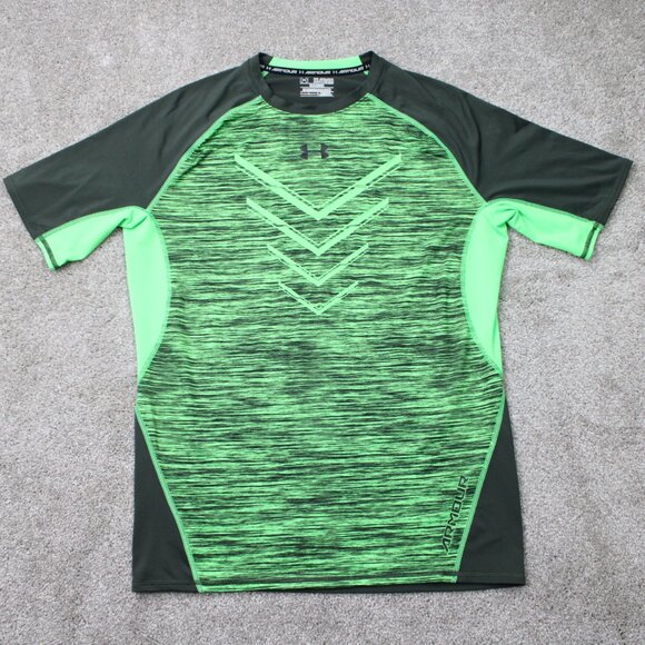 Under Armour Shirt Mens 2XL XXL Green Compression Heatgear Short Sleeve Pullover - Picture 1 of 12